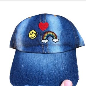 HOST PICK!! Destroyed dark denim cap with smileys